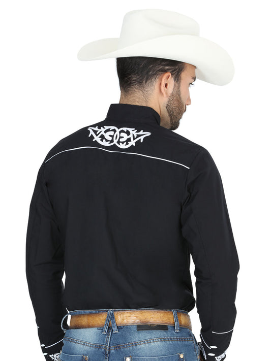 Camisa bordada El Señor de los Cielos Charro para hombre, negra/blanca 40782