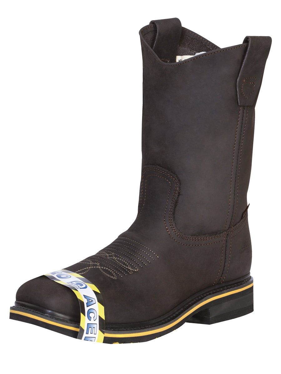 Establo Men’s Rodeo Boot - Crazy Leather Chocolate with Steel Toe 41545