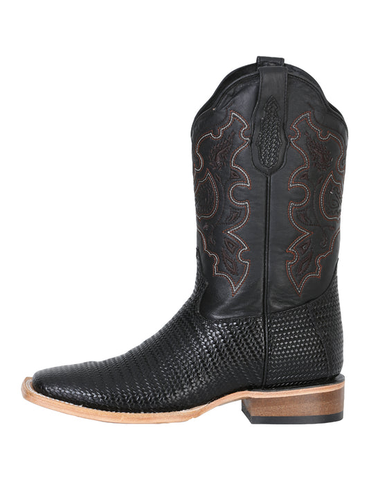Bota de rodeo El General para hombre - Cuero tejido repujado - Negro 41790