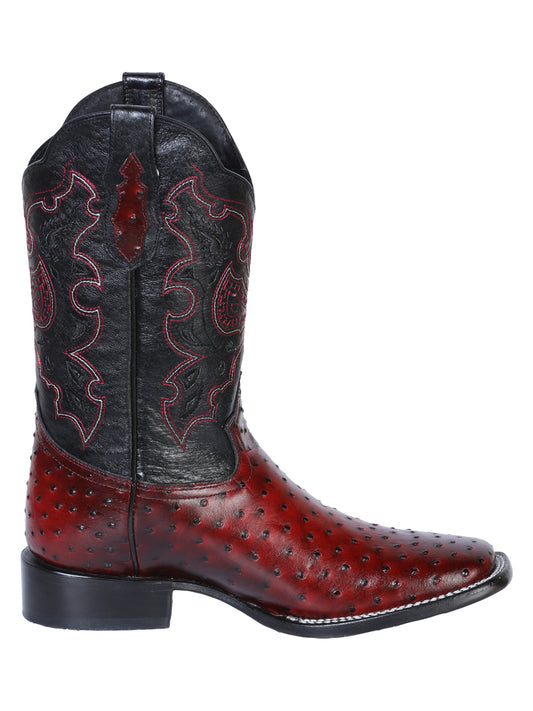 Bota Vaquera El General - Avestruz Estampado Borgoña 41901