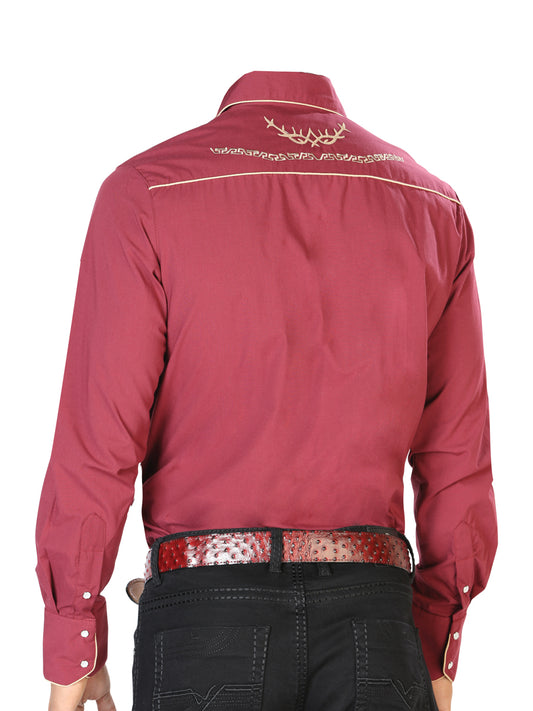 Camisa occidental El General con bordado borgoña/oro 42951