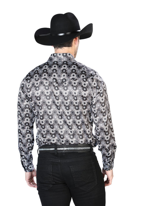 Camisa casual de manga larga negra y gris 43939