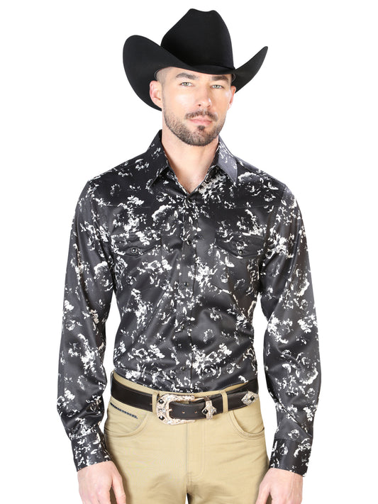 Camisa Informal de Manga Larga Negra y Beige 43946