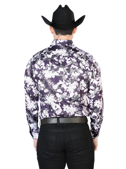 Camisa de manga larga con estampado floral morado 43948
