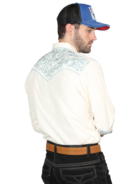 Camisa Western El General Bordada Beige/Azul 44199
