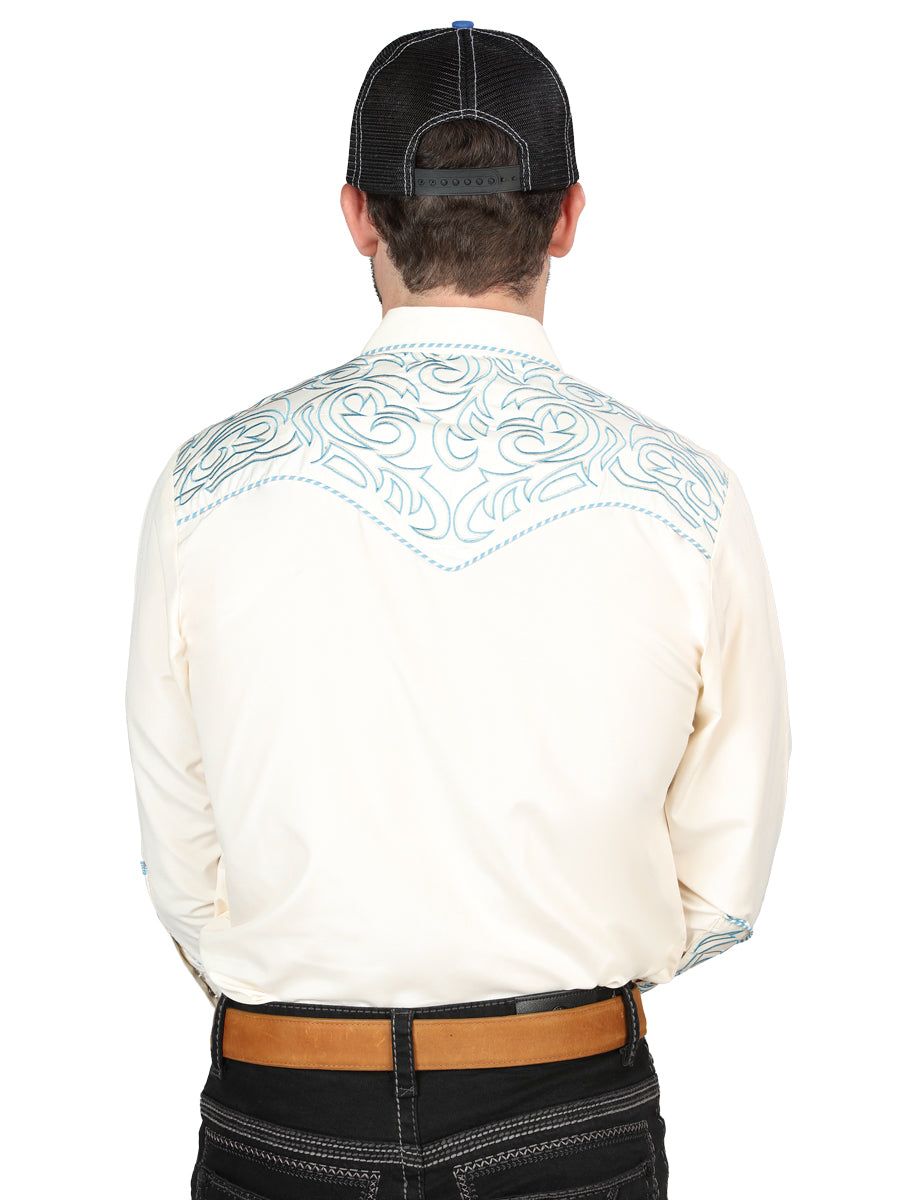 El General Embroidery Western Shirt Beige/Blue 44199