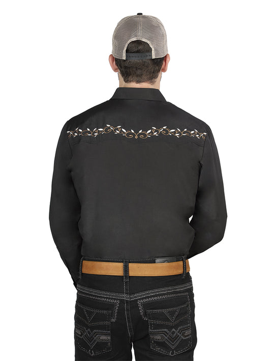 Camisa Vaquera Bordada El General Negra/Dorada 44200