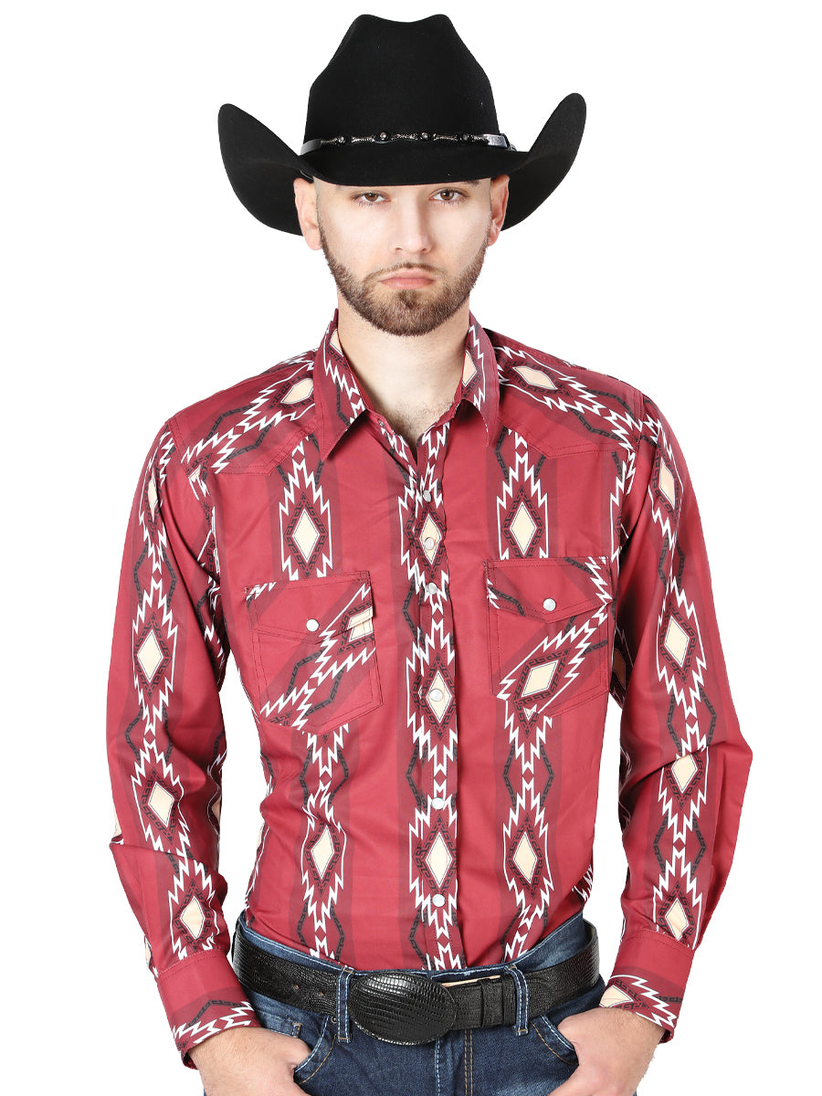 Burgundy Long Sleeve Cowboy Shirt 44216
