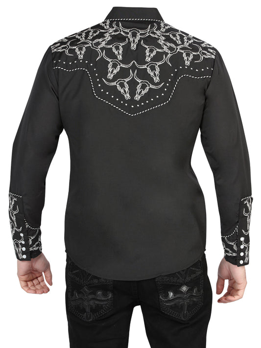 Camisa bordada de El Señor De Los Cielos Negro/Blanco 44340