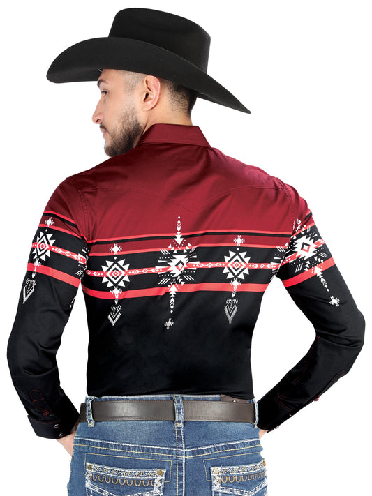El General - Camisa informal de manga larga - Negro/Borgoña 44454