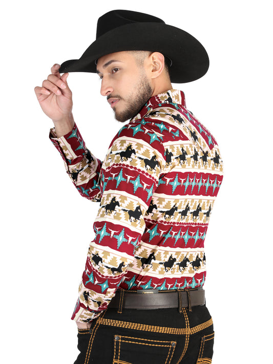 Camisa de manga larga informal El General negro/dorado - Borgoña 44476