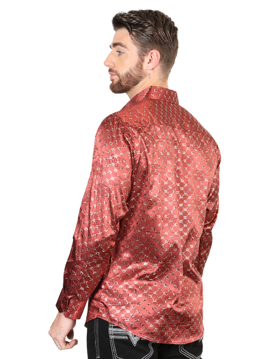 Camisa Informal de Manga Larga en Dorado/Burdeos para Hombre 44546