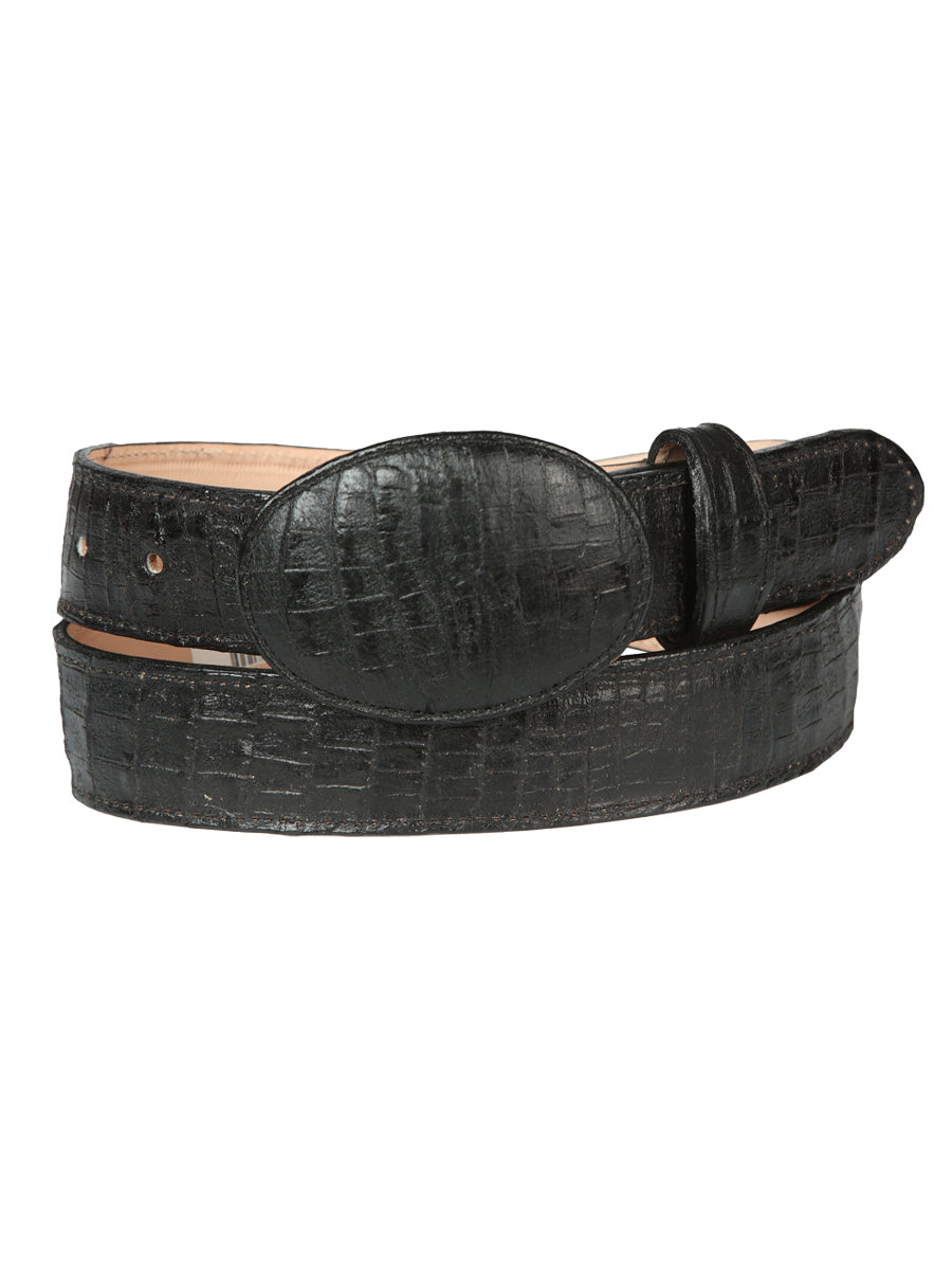 El General Men’s Cowboy Belt Imitation Caiman Belly Leather - Black 44675