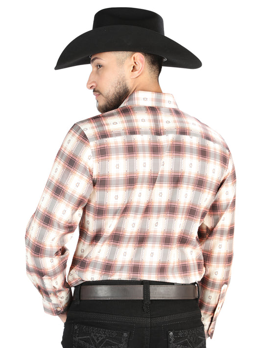 Camisa casual de manga larga El General - Naranja/Beige 44699