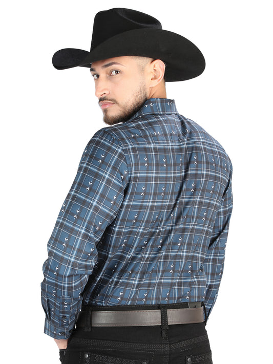 El General - Camisa informal de manga larga - Gris/Azul 44706