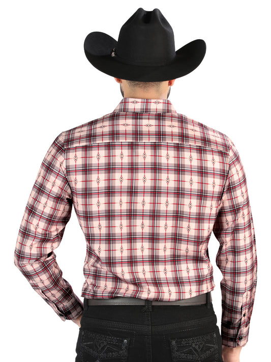 El General - Camisa informal de manga larga - Beige/Rojo 44711
