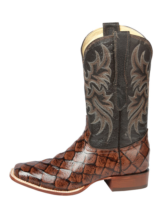 Bota de Rodeo para Hombre El Señor de los Cielos - Imitación Piel de Pez Monstruo - Marrón 44931