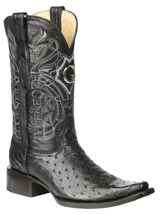 Botas de vaquero de cuero exótico de avestruz para hombre El General - Negras 45075