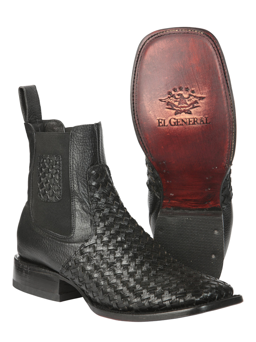 El General Men’s Rodeo Black Petatillo Woven Ankle Boots 45181