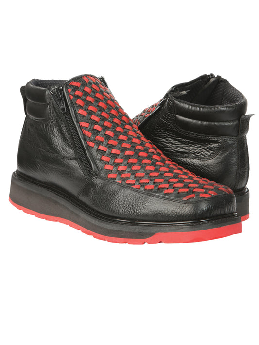 Botines para Hombre El General con Cierre - Piel Petatillo Negra/Roja 45402