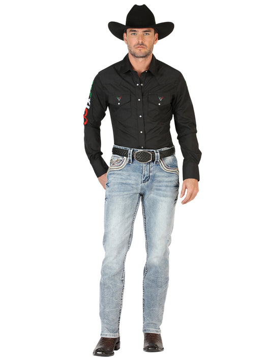 Pantalones de hombre de mezclilla premium Centenario, corte de bota - Negro 45532