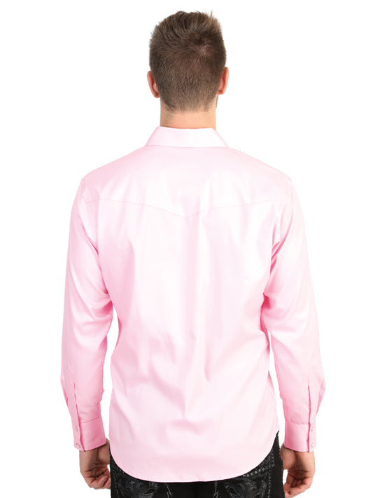 Camisa Western El General de Manga Larga para Hombre - Rosa Claro Elástica 45618