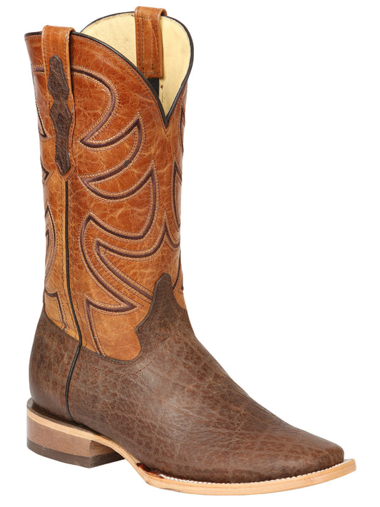 Bota de rodeo para hombre El General con estampado de elefante, color café, 45767