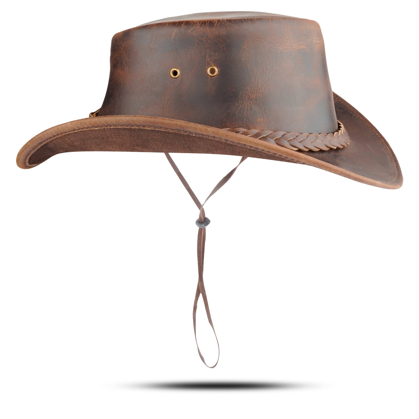 Men's and Women's Brown Western Leather Outback Cowboy Hat