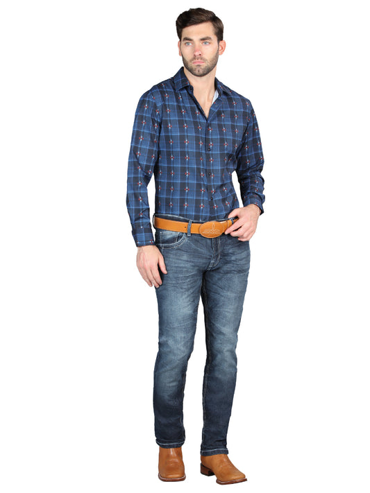 El Norteño Pantalones Pitillo Ajustados Elásticos Azul Medio 126631