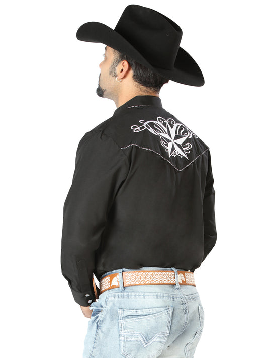 Camisa Western El General Bordada Negro/Blanco 126682