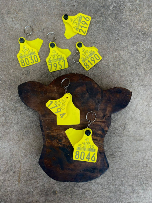 Llavero con forma de etiqueta para oreja de vaca - Amarillo