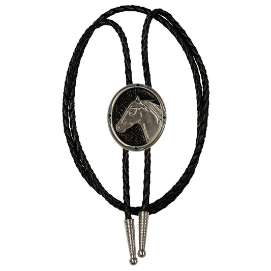 Corbata de bolo de metal plateado con cabeza de caballo