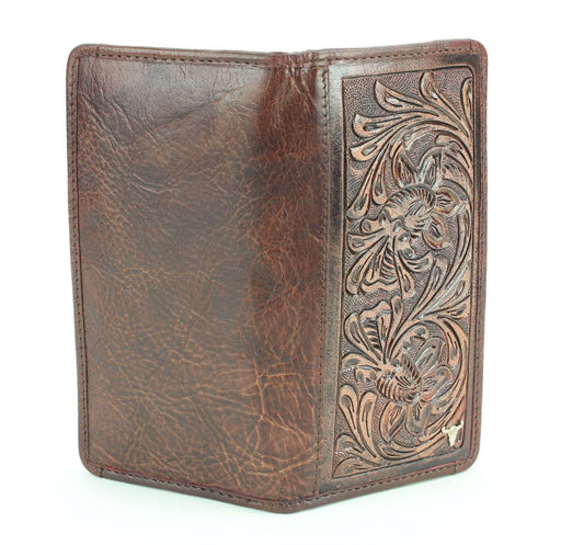 Cartera de rodeo occidental con filigrana floral de cuero repujado