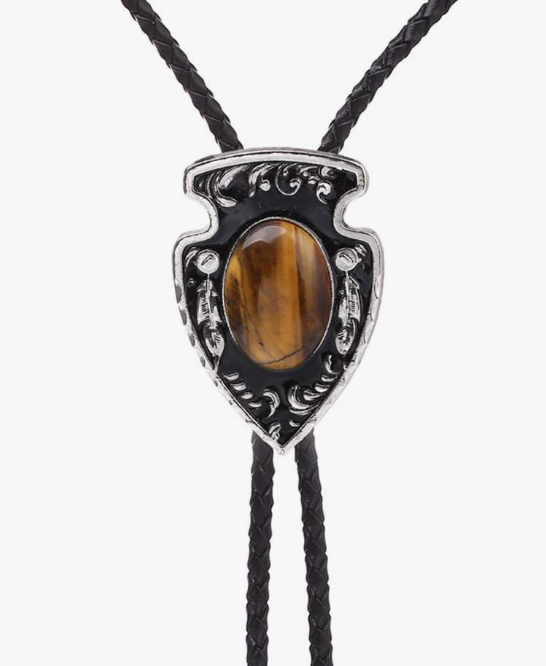 Corbata bolo de ojo de tigre con punta de flecha de vaquero