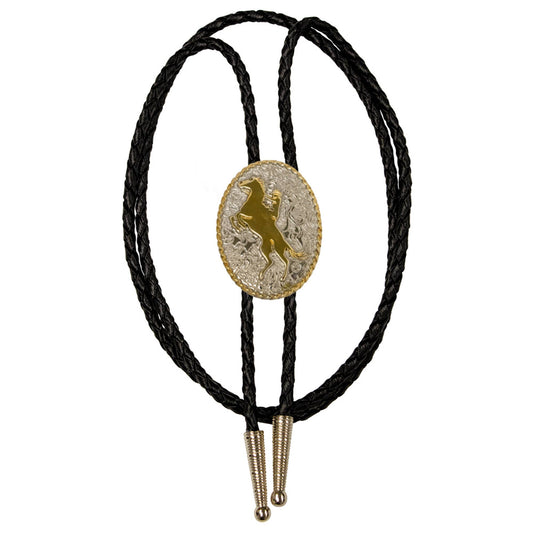 Corbata de bolo de plata y oro de estilo western
