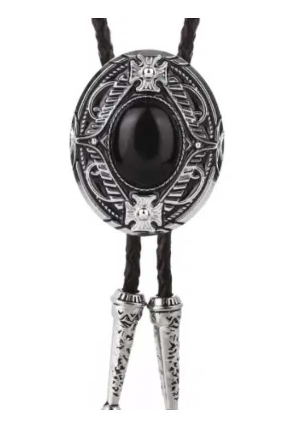 Black Western Cowboy Bolo Tie Necklace