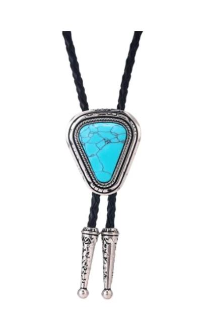 Collar de bolo vaquero occidental con turquesa y triángulo