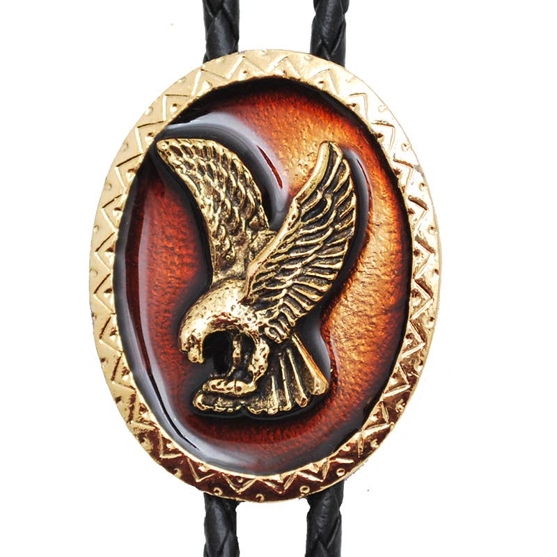 Made in the USA - Gold Plated Eagle on Oval Bolo Tie