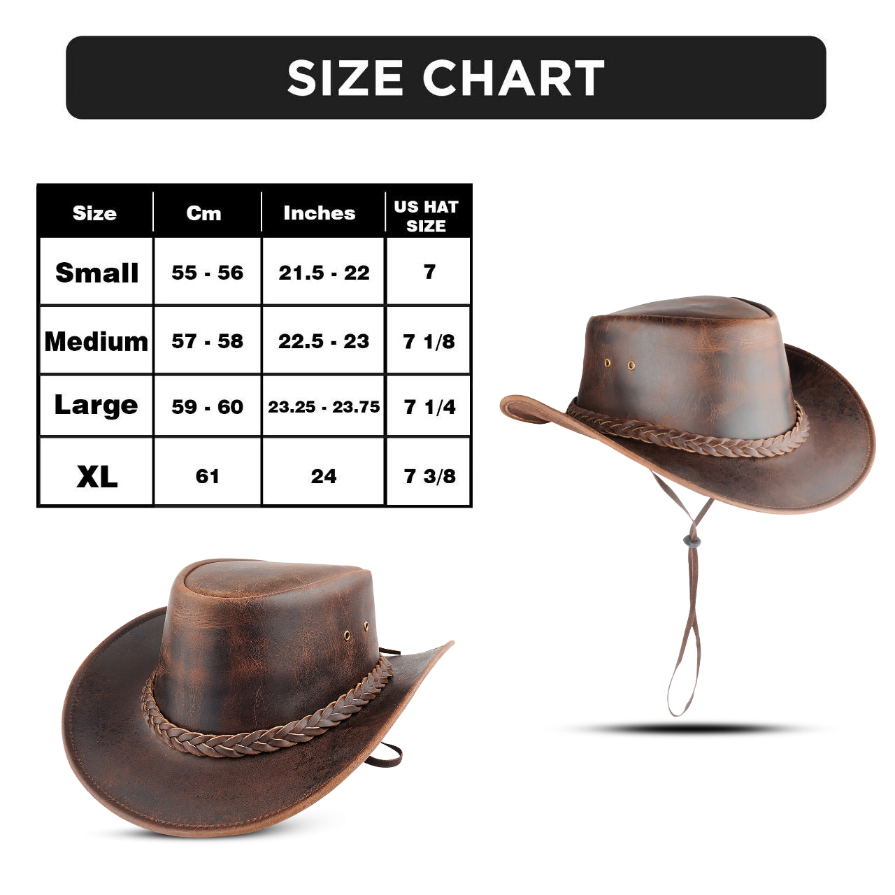 Men's and Women's Brown Western Leather Outback Cowboy Hat
