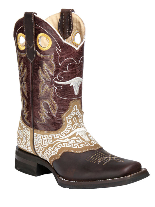Bota de Rodeo El General - Café Oscuro Loco con Bordado 33309
