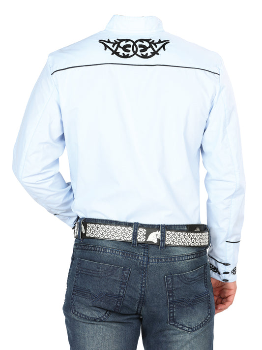 Camisa bordada Charro de El Señor de los Cielos para hombre, azul/negro 40785