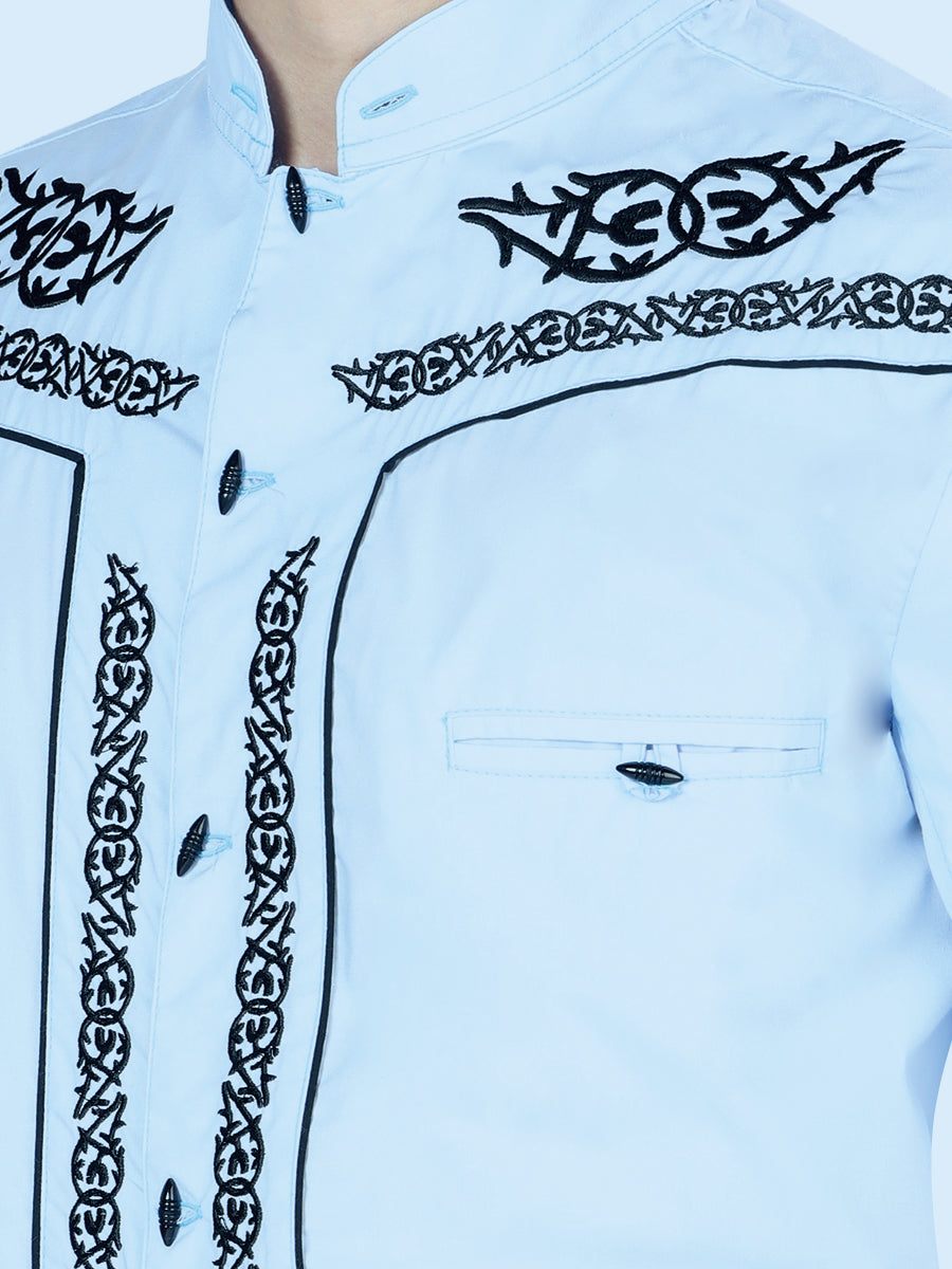 Mens El Señor de los Cielos Charro Embroidery Shirt Blue/Black  40785