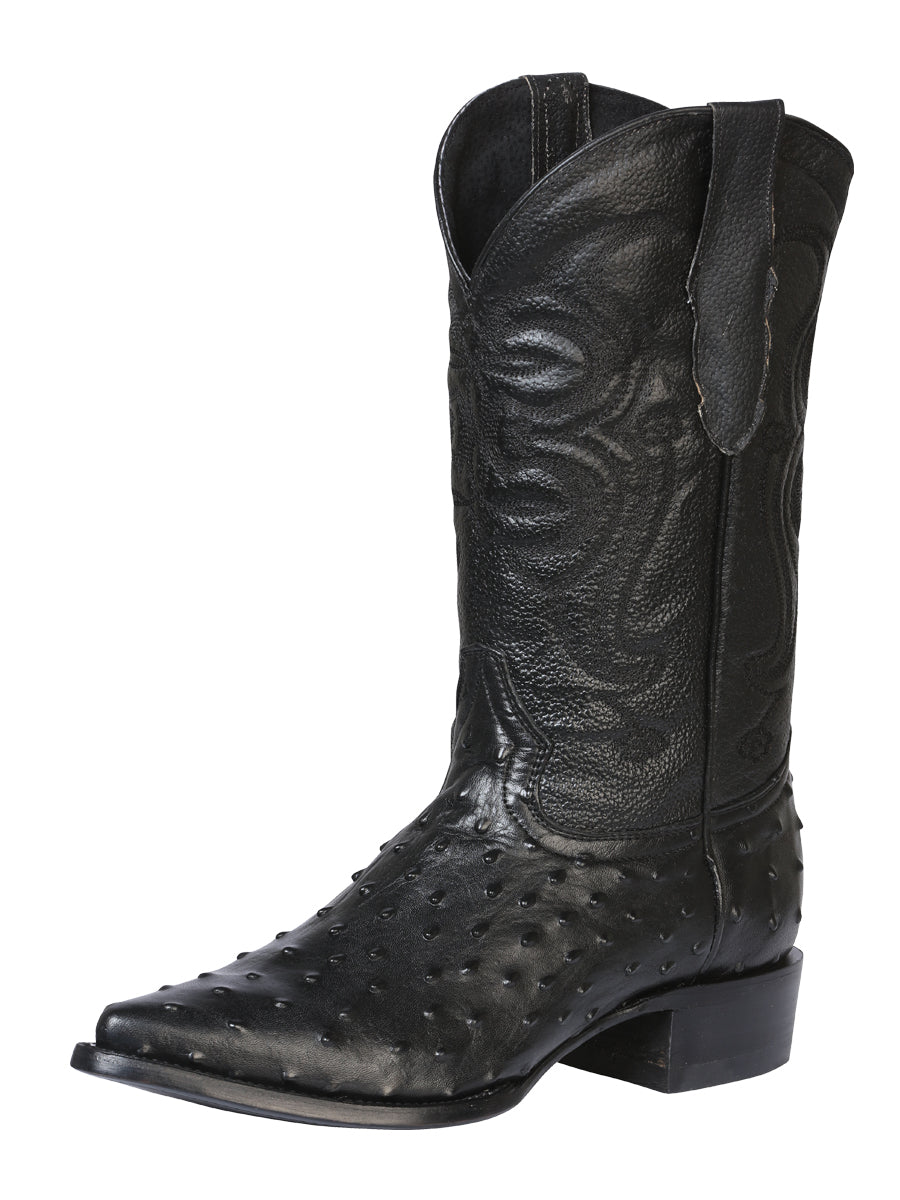 El Señor de los Cielos Men’s Western Boots - Imitation Ostrich  Leather - Black 40836