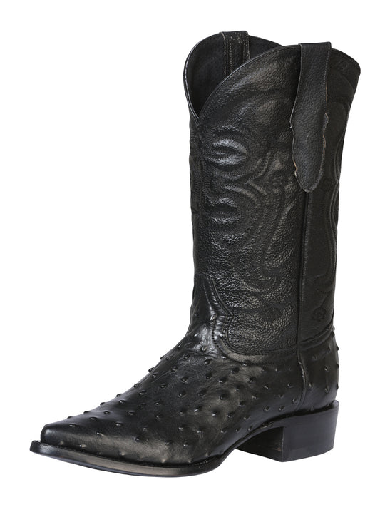 El Señor de los Cielos Men’s Western Boots - Imitation Ostrich  Leather - Black 40836