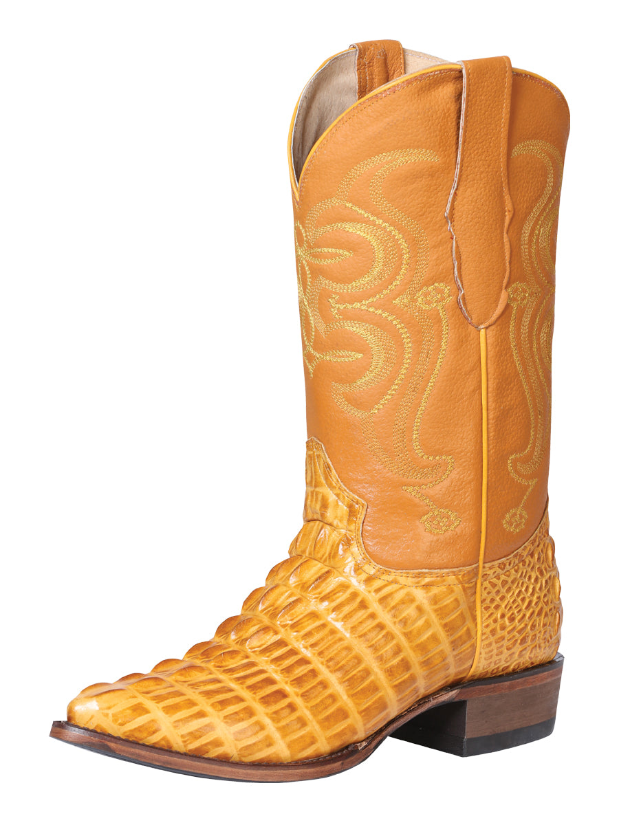 El Señor de los Cielos Men’s Western Boot - Caiman Tail Print Leather  - Butter 40843
