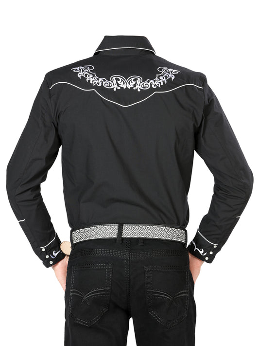 Camisa Western El General bordada, negro/blanco 40987