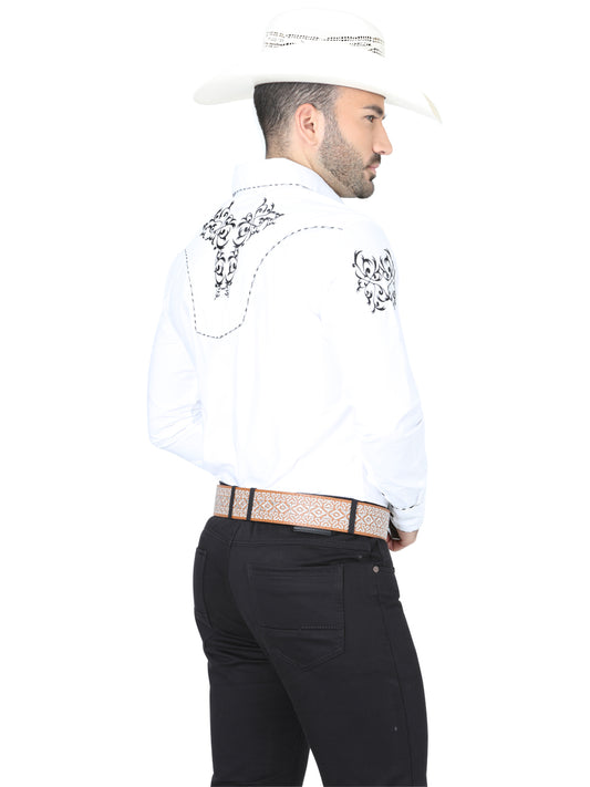 Camisa Western Bordada El General Blanco/Negro 40991
