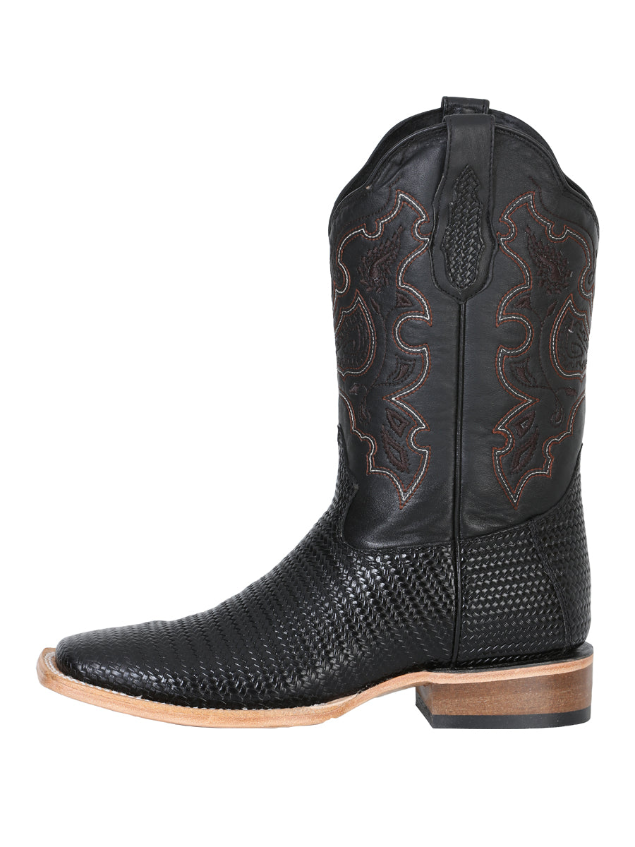 El General Men’s Rodeo Boot - Embossed Woven Leather - Black  41790