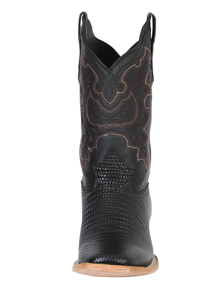 El General Men’s Rodeo Boot - Embossed Woven Leather - Black  41790
