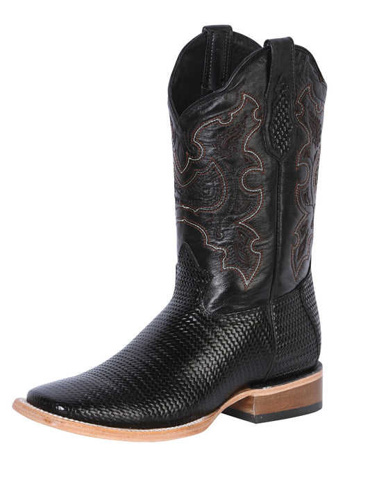 El General Men’s Rodeo Boot - Embossed Woven Leather - Black  41790